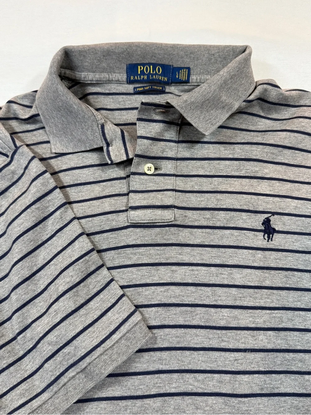 Polo Ralph Lauren Pima Soft Touch Striped Polo Gray Navy Size L
